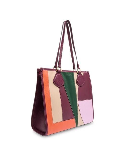 Lancel Red Jour Patchwork Leather Tote Bag