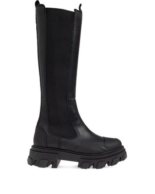 Bottes En Cuir À Bout Carré 55 Mm Ganni en coloris Black