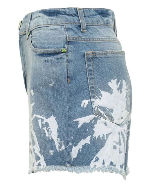 Barrow Blue Abstract-Pattern Print Denim Shorts
