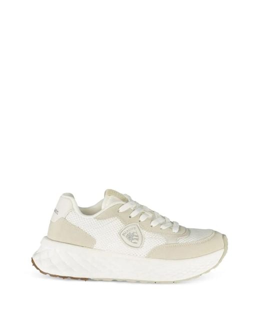 Blauer White Sneakers Mit Logo-Patch