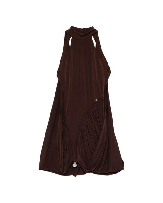 Nissa Brown Cape-Design Mini Dress