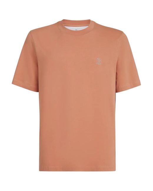 Brunello Cucinelli Orange Logo-Detail Crew-Neck T-Shirt for men