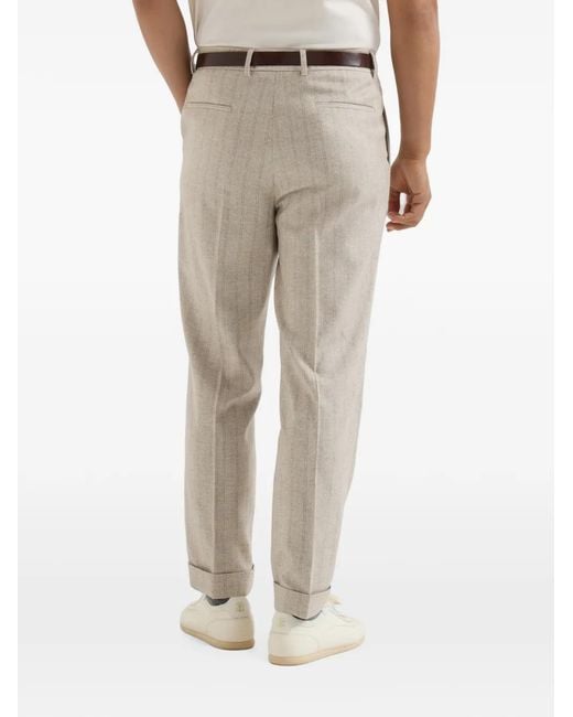 Brunello Cucinelli Natural Pinstripe Pleated Trousers for men