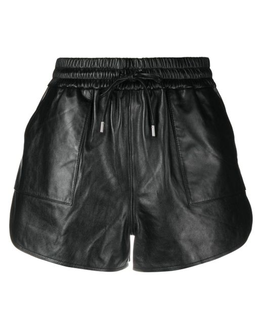 Maje Black Drawstring Leather Mini Shorts