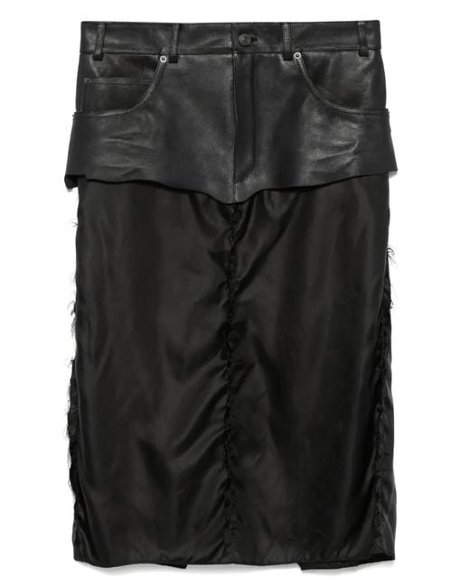Balenciaga Black Leather-Panel Midi Skirt