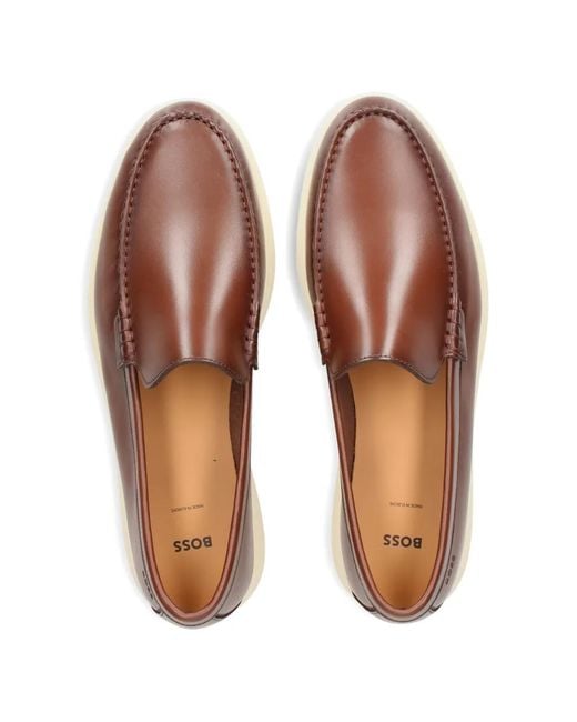 Boss Brown Emed-Logo Moccasins for men
