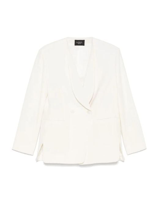 A.M.G White Double-Breasted Blazer