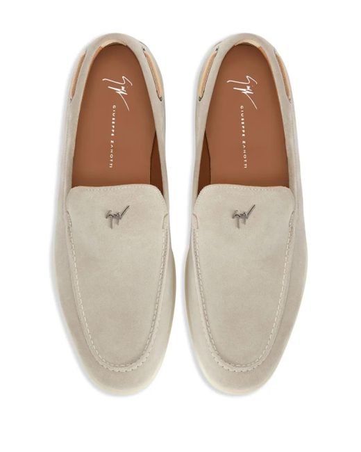 Giuseppe Zanotti Gray Maui Logo-Plaque Suede Loafers for men