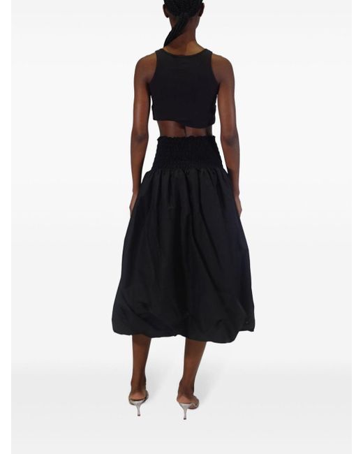 Azeeza Black Roma Smock-waist Cotton Midi Skirt