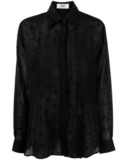 Fendi Black Besticktes Hemd mit transparentem Saum