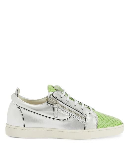 Giuseppe Zanotti Green Nicki Metallic Leather Zip-Detail Sneakers