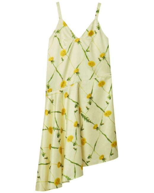 Burberry Yellow Dandelion-print Silk Satin Minidress