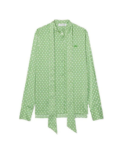 Lacoste Green Patterned Tie-Neck Shirt