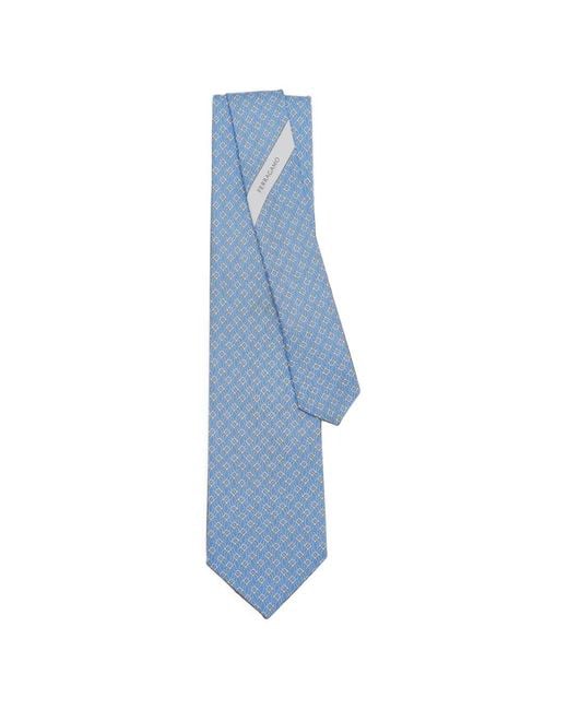 Ferragamo Blue Gancini Geometric-Print Tie for men