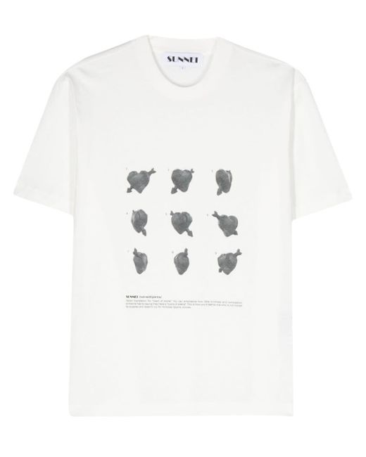Sunnei White T-Shirt mit Cuori-di-Pietra-Print