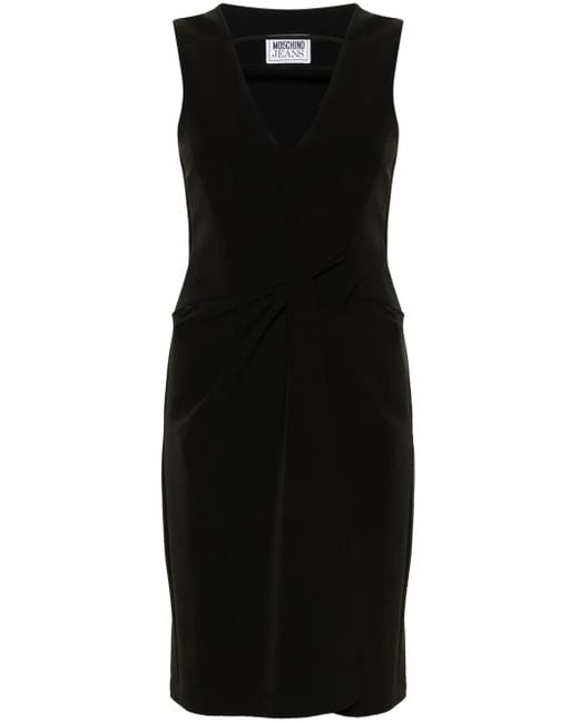 Moschino Black Gathered V-Neck Dress