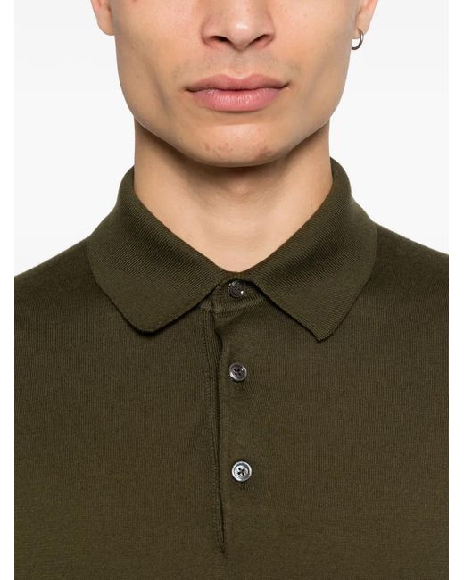 Kiton Green Button Short-Sleeve Polo Shirt for men