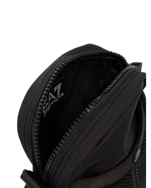 EA7 Black Logo-Print Mesh-Panel Belt Bag