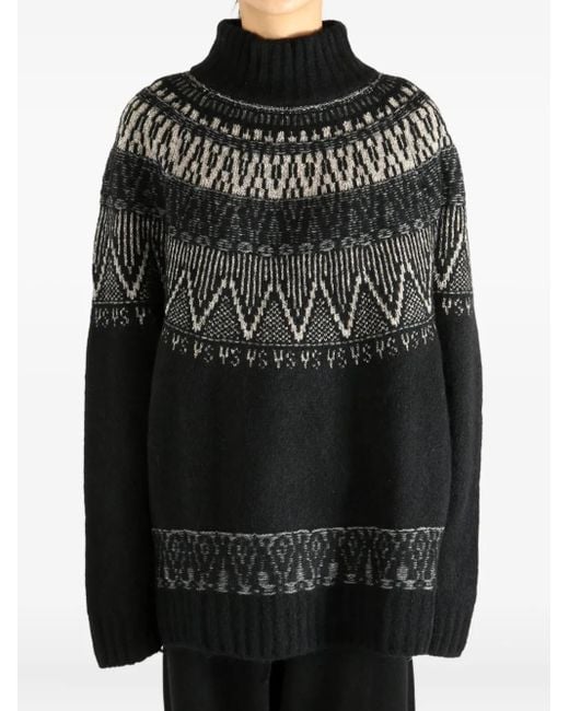Y's Yohji Yamamoto Fairisle High-neck Sweater Black