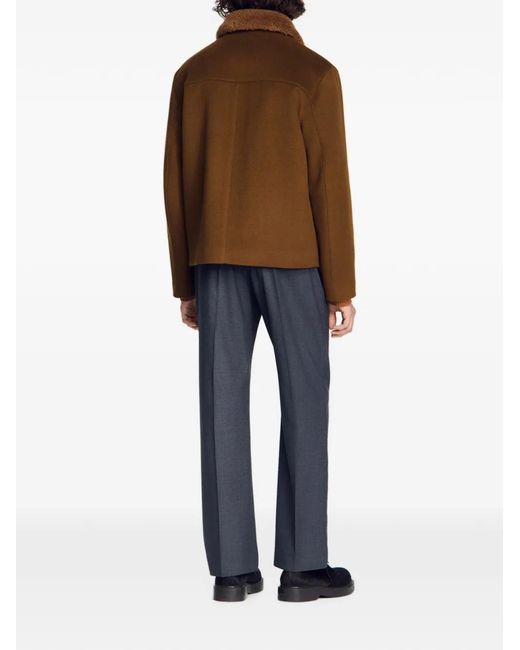 Sandro Brown Shearling-Collar Zip-Up Jacket for men