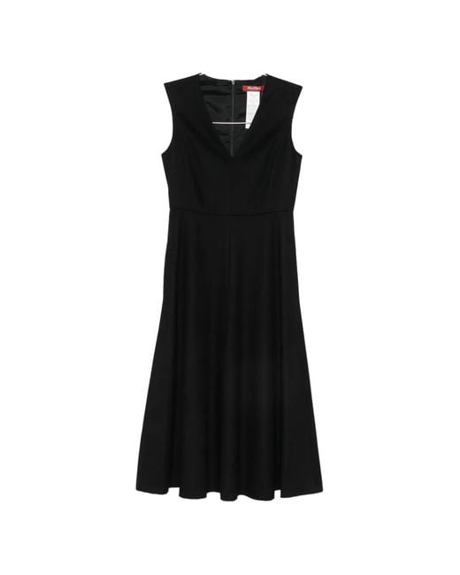 Max Mara Black V-Neck Sleeveless Midi Dress
