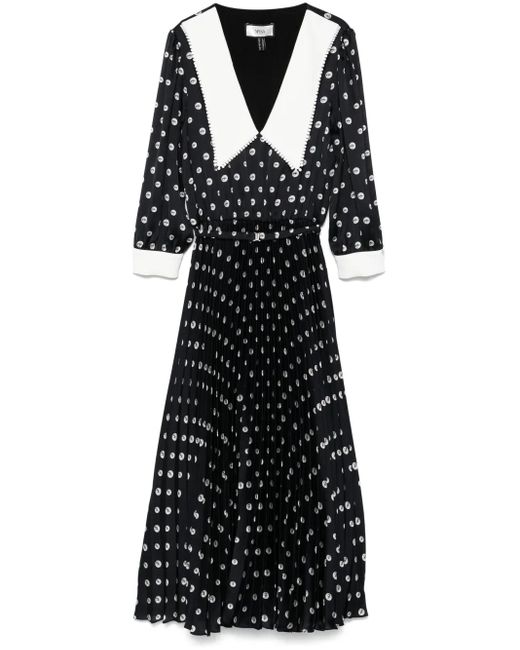 Nissa Black Pearl-Print Midi Dress