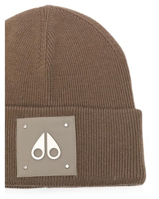 Moose Knuckles Brown Logo-Patch Ribbed-Knit Beanie Hat for men