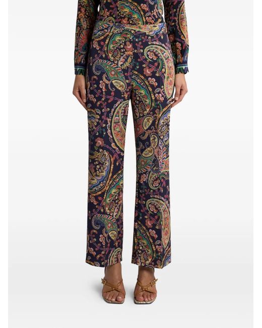 Etro Gray Floral-Paisley Bootcut Trousers