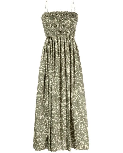 Matteau Green Gesmoktes Kleid mit Blumen-Print