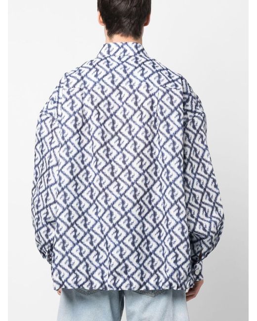 Chemise en lin à logo imprimé Fendi pour homme en coloris Blue