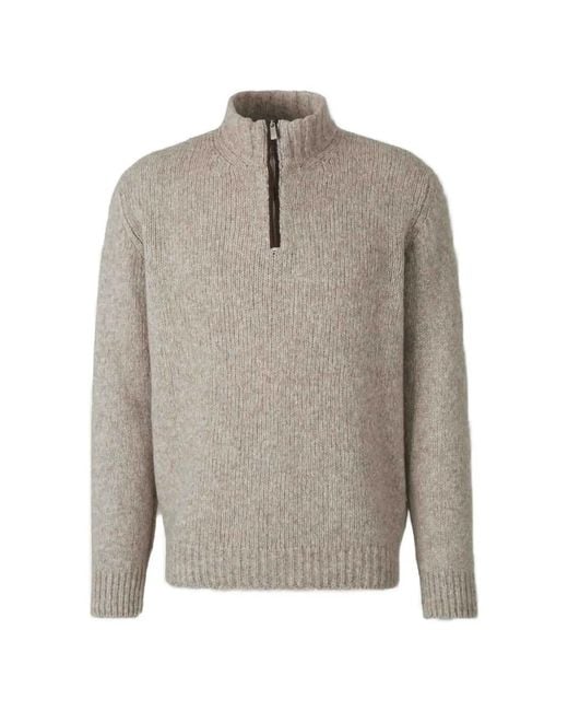 Fedeli Gray Quarter-Zip Ribbed-Knit Sweater for men