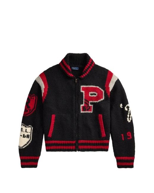 Polo Ralph Lauren Red Intarsia-Knit Zip Jacket
