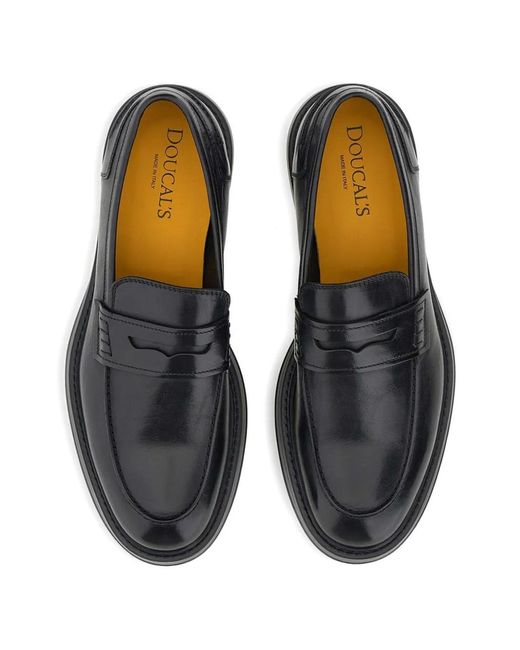 Doucal's Black Leather Penny Loafers for men