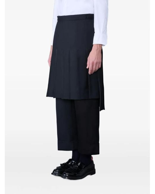 Thom Browne Blue Pleated-Panel Trousers for men
