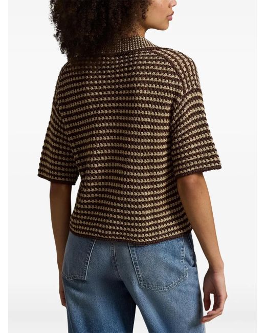 Polo Ralph Lauren Brown Striped Knit Cotton Polo Shirt