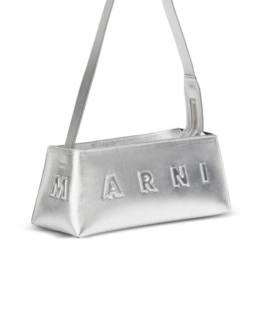Marni White Sac Porté Épaule En Cuir À Design Embossé