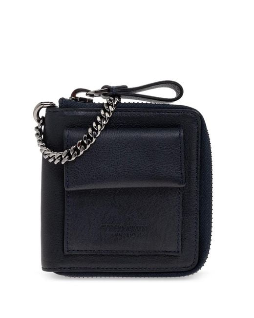 Giorgio Armani Blue Chain Zip Leather Wallet for men