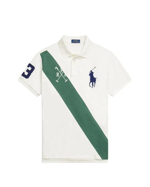 Polo Ralph Lauren Green Logo-Patch Diagonal-Stripe Polo Shirt for men