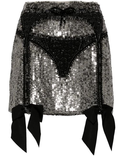 Wiederhoeft Black Lingerie-Beaded Sequinned Miniskirt