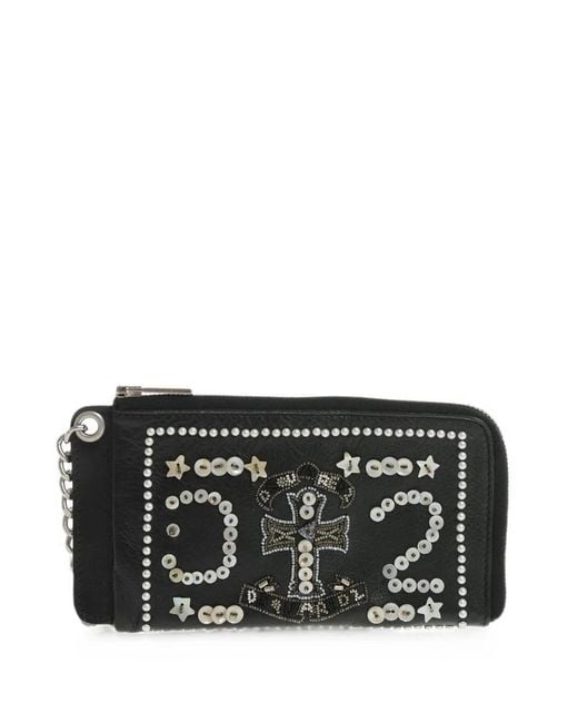 DSquared² Black Sequin-Embellished Chain-Link Wallet for men