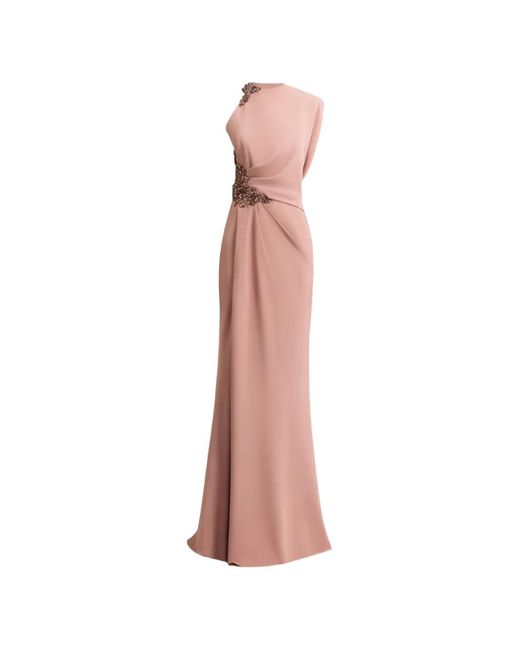 Gemy Maalouf Pink Asymmetrical-Neckline Draped Maxi Dress