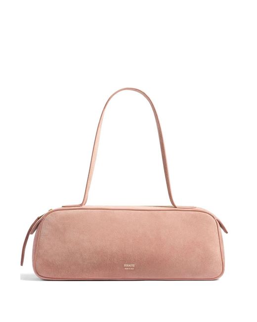 Khaite Pink Suede Logo-Motif Shoulder Bag