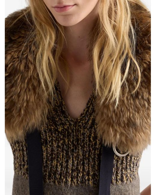 Prada Brown Fur-Collar Wool Dress