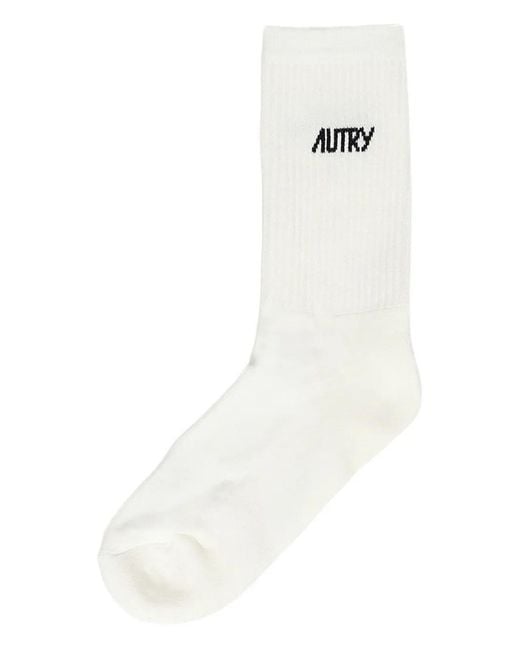 Autry White Embroidered-Logo Socks for men
