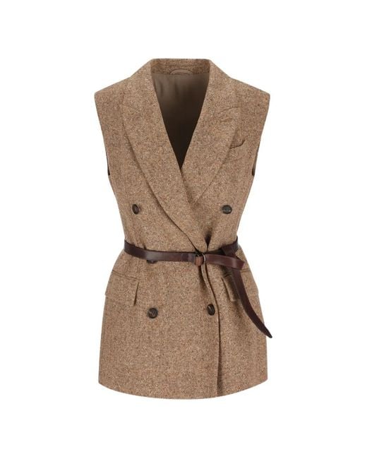 Brunello Cucinelli Brown Belted Double-Breasted Waistcoat