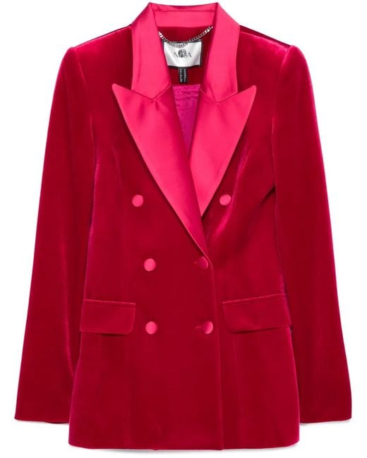 Nissa Red Double-Breasted Velvet Blazer