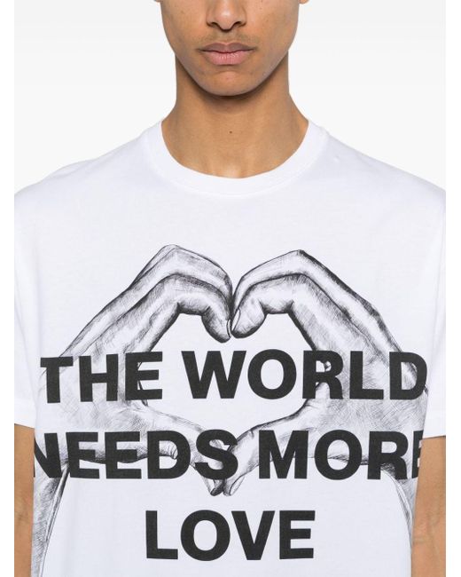 3.PARADIS White 'twnml' Hands & Heart Cotton T-shirt for men