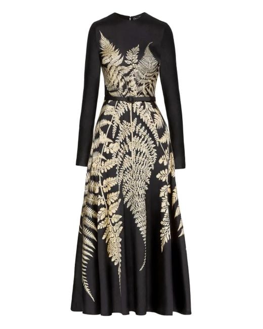 Oscar de la Renta プリント ベルテッドミディドレス Black