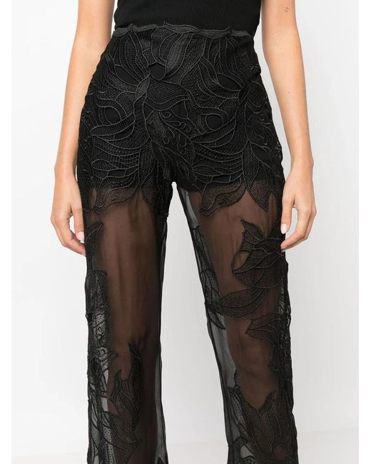 Alberta Ferretti Black Embroidered-Lace Sheer Trousers
