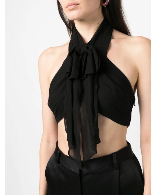Haut Crop En Soie À Dos Nu Moschino en coloris Black